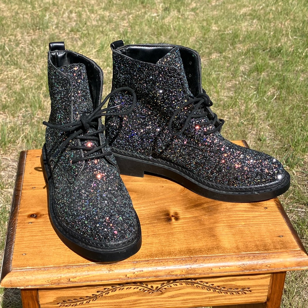 Glitter Lace-Up Ankle Boots for Women. Size 39